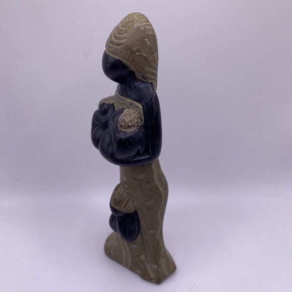 VINTAGE African Shona Stone Sculpture Zimbabwe Woman Holding Twins Child - Picture 2 of 10